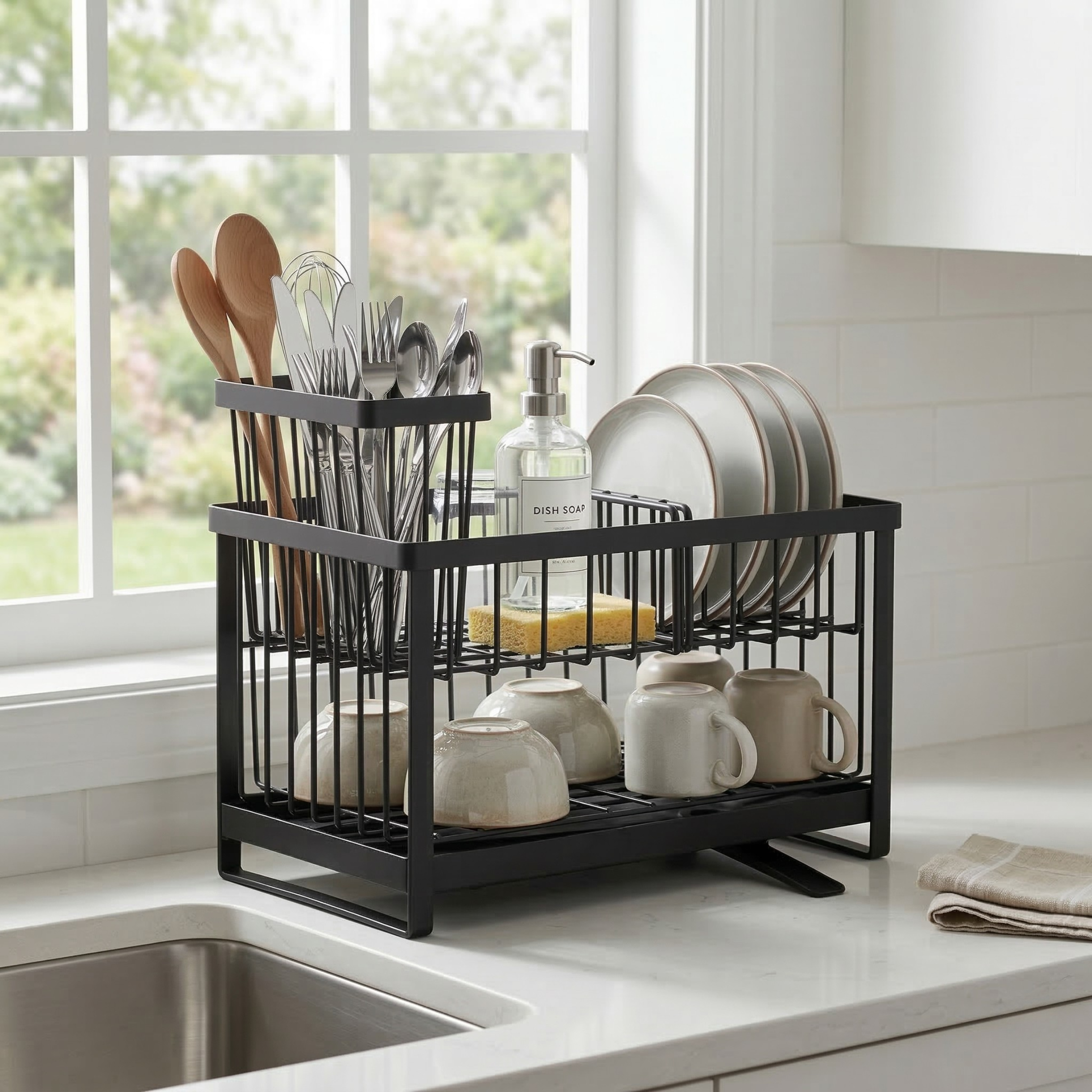 Kitchen Sink Caddy Organizer - Double Layer Countertop Sponge Holder
