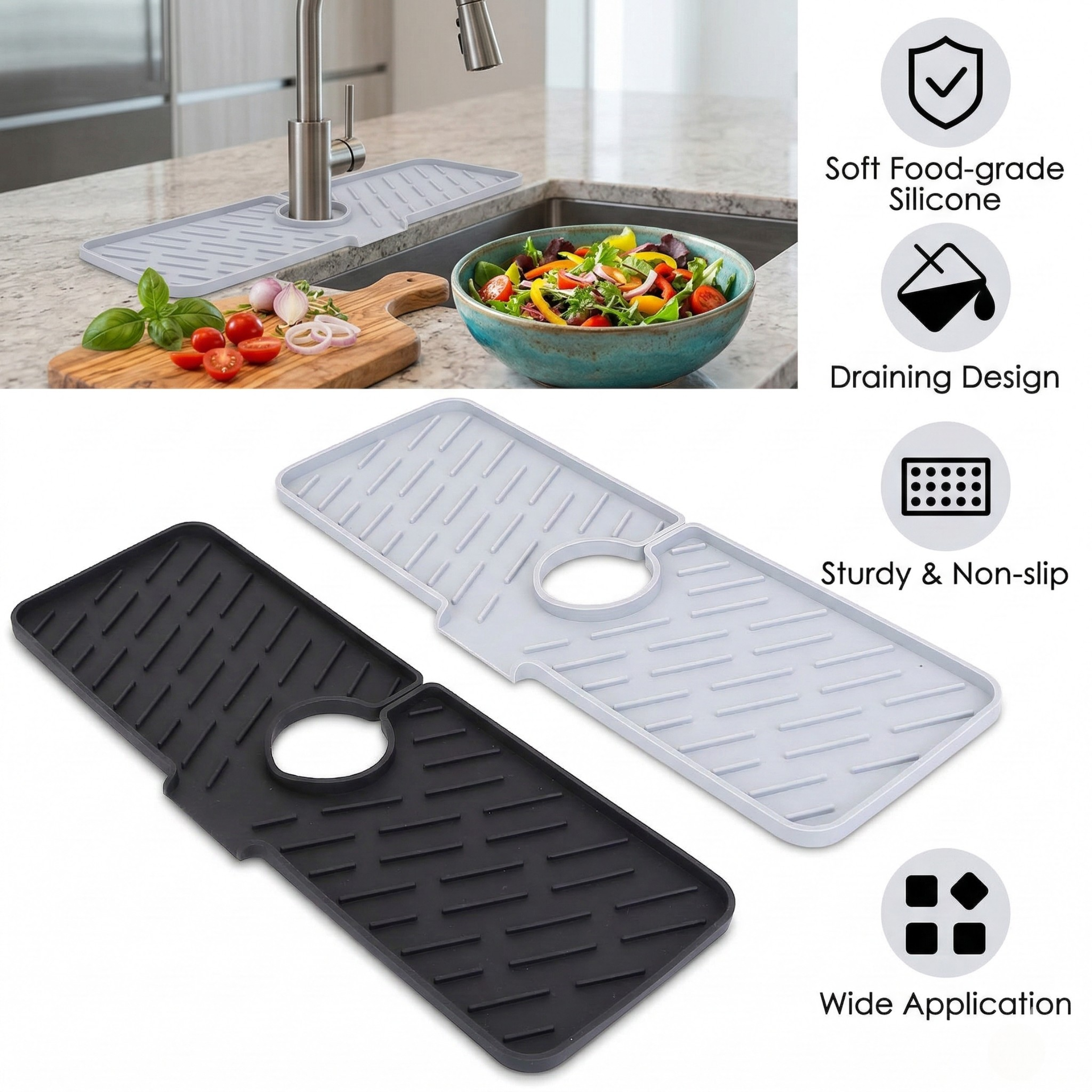 Silicone Sink Splash Guard - Self Draining Faucet Mat