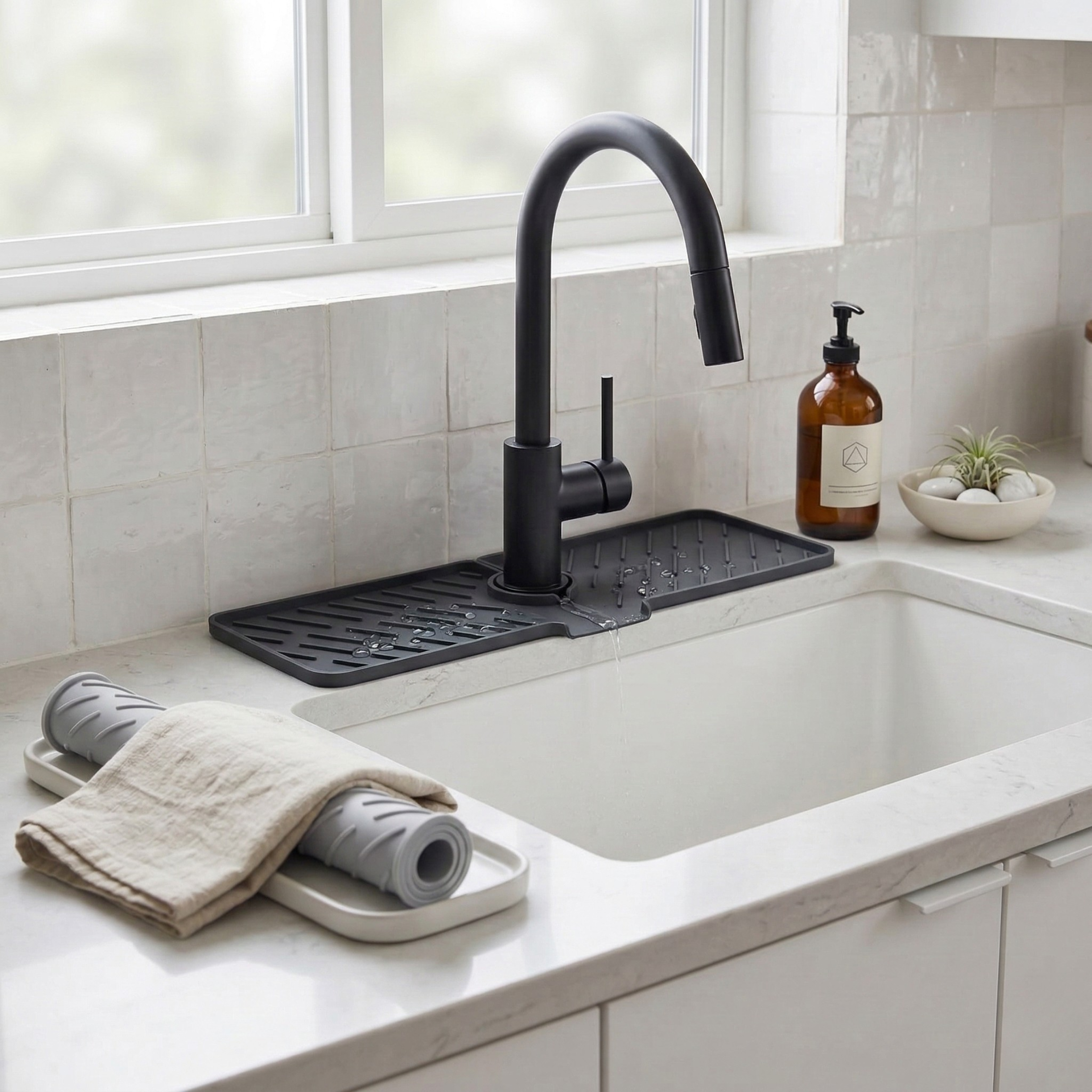 Silicone Sink Splash Guard - Self Draining Faucet Mat